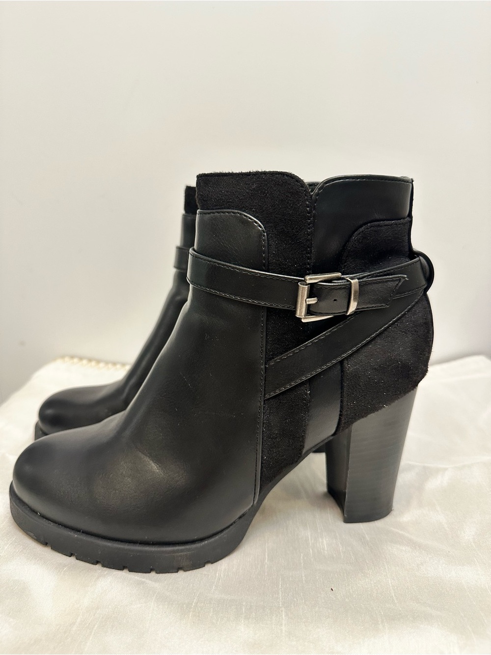 Black Ankle Booties with Buckle Strap - Women